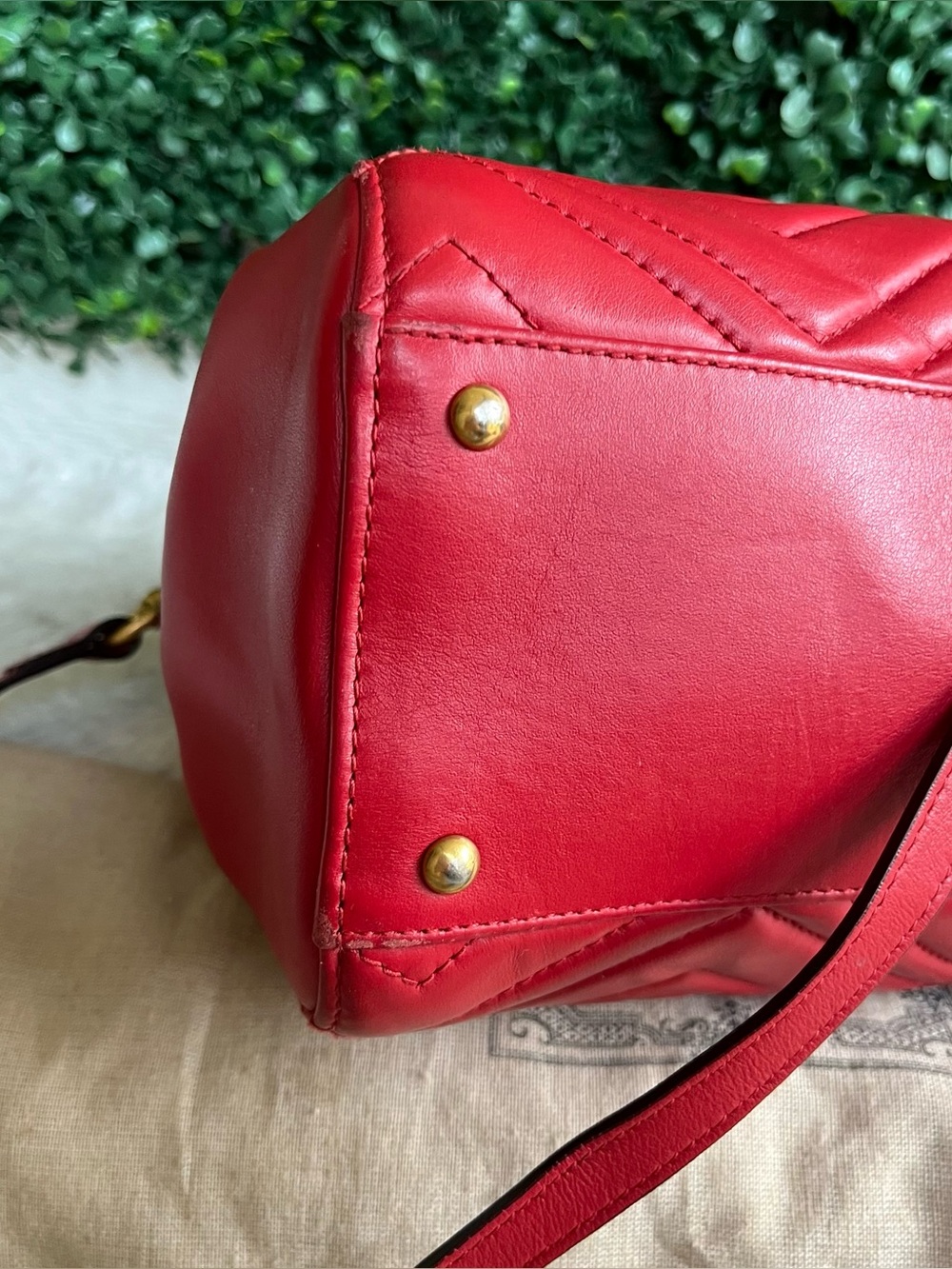 GUCCI Red Marmont GG Disco Red Satchel Tote + Dustbag - Picture 8 of 11